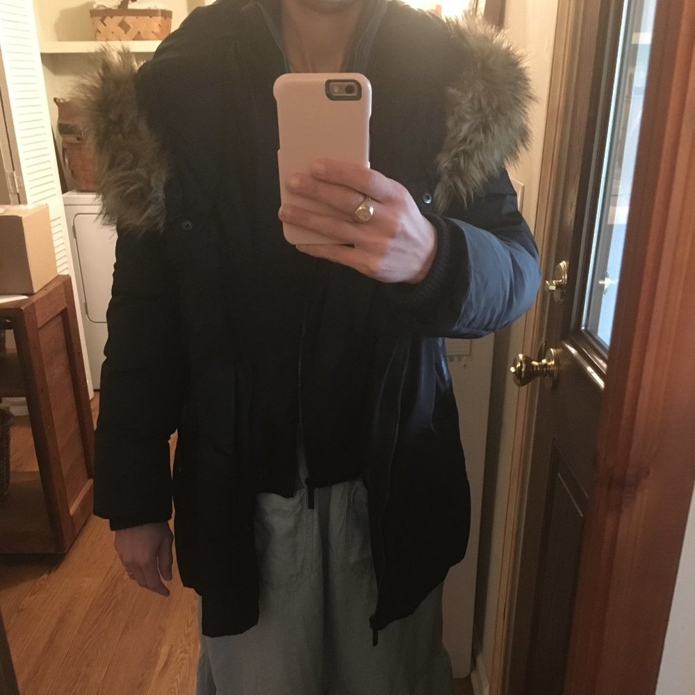 Micheal Kors Black Fur Trim Parka Puff Jacket